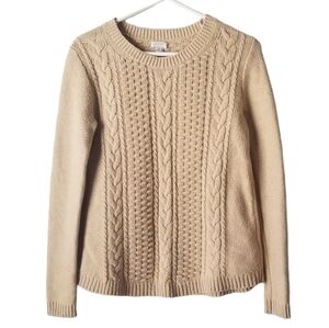 J Crew Tan Long Sleeve Cable Knit Crewneck Sweater Cottagecore Size XS